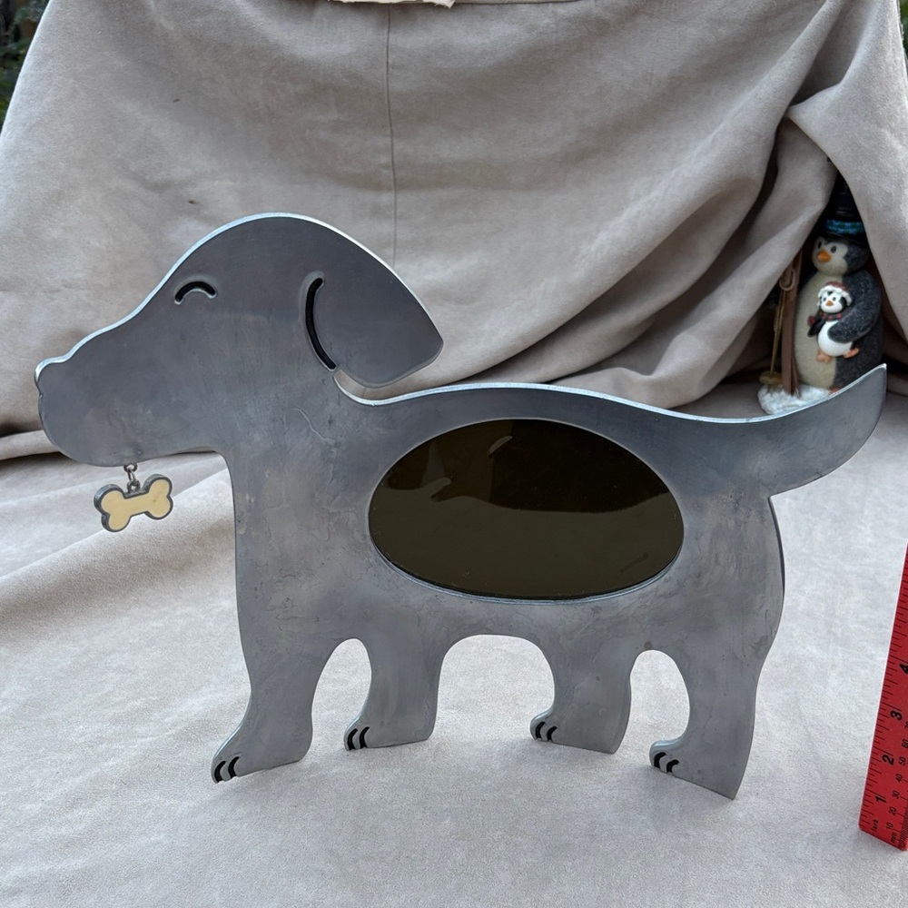 Connoisseur Silver Plate Metal Dog w Bone Silhouette Accent Photo-frame 11 x  13